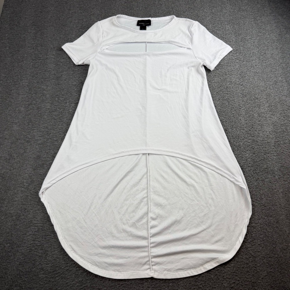 Jennifer Lauren Tunic Top Women's L White Cutout High Low Short Sleeve Plus
